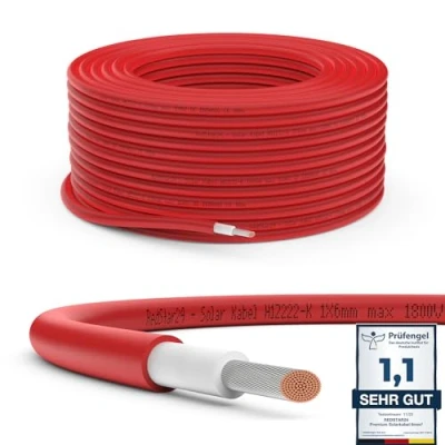 Afbeelding van RedStar24 Premium zonnekabel, 6 mm², rood, 10 m, uv bestendig, flexibel, fotovoltaïsche kabel, PV zonne aansluitkabel voor zonnepanelen, omvormers en laadregelaars