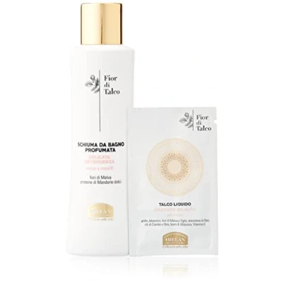 Afbeelding van Helan, Fior di Talc, Delicaat schuimbad, lichaamsdouche en haar, hydraterende herstructurerende shampoo, huidvriendelijk, natuurlijk, geurend, kaasjeskruid zoete amandelbloemen, 200 ml