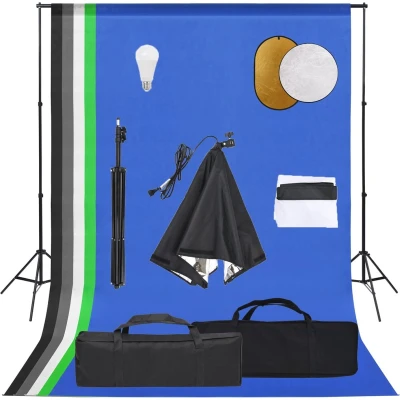 Afbeelding van vidaXL Fotostudioset met softboxlamp, achtergrond en reflector