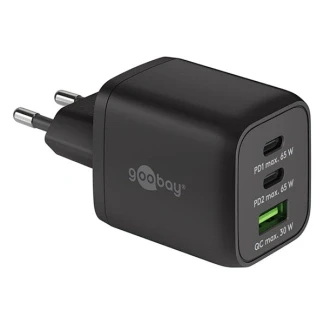 Afbeelding van Goobay USB C PD multiport snellader Nano (65 W) zwart 2x poorten (Power Delivery) en 1x A poort (Quick Charge 3.0)