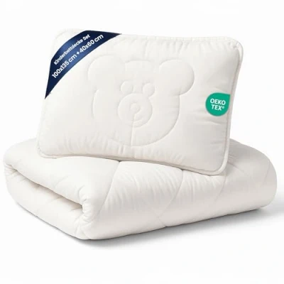 Afbeelding van Kinderdeken babydekbed kinderdekbed 100x135 cm babydeken en kussen met beermotief 40x60 set dekbed microvezel wit