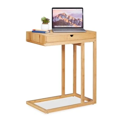Afbeelding van relaxdays bijzettafel bamboe serveertafel met lade salontafel modern 70 cm hoog
