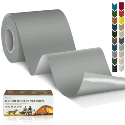 Afbeelding van Cahomo Nylon reparatiepatches, zelfklevend, waterdicht, voor jassen, tenten, bovenkleding, 7,6 x 200 cm, grijs