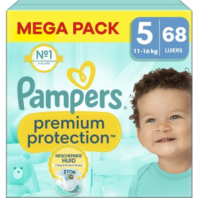 Afbeelding van Pampers Premium Protection Maat 5 Mega Pack 68 luiers 11/16 KG