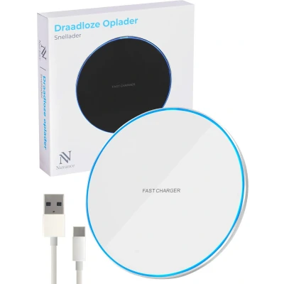 Afbeelding van Nuvance Draadloze Oplader 15W Inclusief Kabel Wireless Charger Fast Geschikt voor alle Qi Smartphones Wit en Zilver