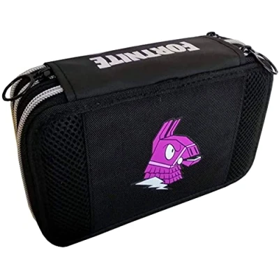 Afbeelding van Fortnite Maxi etui met 3 ritssluitingen, pennenhouder, zwart lemmet, zwart.