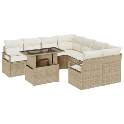 Afbeelding van vidaXL 9 Delig Tuin Sofa Set met Kussens Beige Poly Rattan