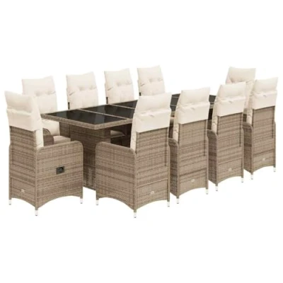 Afbeelding van vidaXL 11 delige Bistroset met kussens poly rattan beige