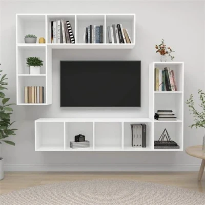 Afbeelding van vidaXL 4 delige Tv meubelset bewerkt hout wit