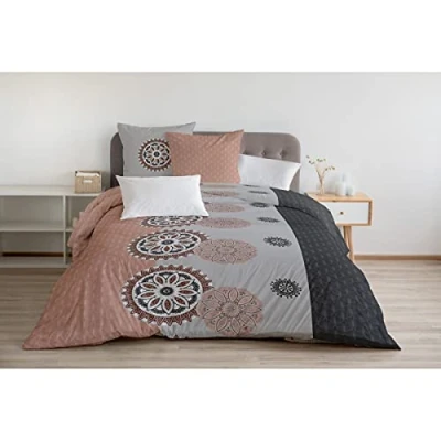 Afbeelding van Home Linge Passion Yucatan Dekbedovertrek, 3 delig, 100% katoen, 57 draden/cm², voor tweepersoonsbed, 220 x 240 cm, grijs en oudroze