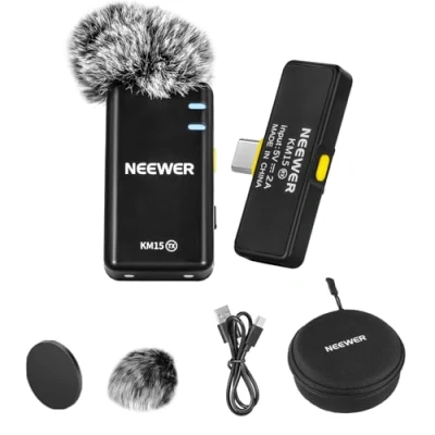 Afbeelding van NEEWER USB C draadloos microfoonsysteem, ruisonderdrukkende stropdasmicrofoon voor podcast, live vlog, clip on mini Lav microfoon, compatibel met iPhone 15 serie, Android Phone KM15