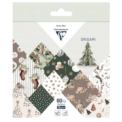 Afbeelding van Clairefontaine 95638C 60 vellen origami papier, 70 g/m², kerstcollectie, Cosy, formaat 15 x cm, 30 kleurrijke motieven (2 per motief), creatieve vrije tijd voor volwassenen en kinderen