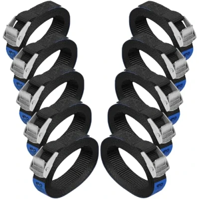 Afbeelding van BB Sport 10 stuks platte riemen of van polyester, zwart, 2,5 cm x 1 m, belastbaar tot 250 kg, DIN EN 12195 2 gecertificeerd