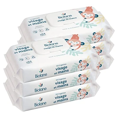 Image de BIOLANE Lingettes bébé visage et mains Lot de 6 paquets 384Lingettes(6x64) Nettoie protège Toilette Hyppoallergénique Peaux Sensibles 97% d&#039;ingrédients naturels Fabriqué en France