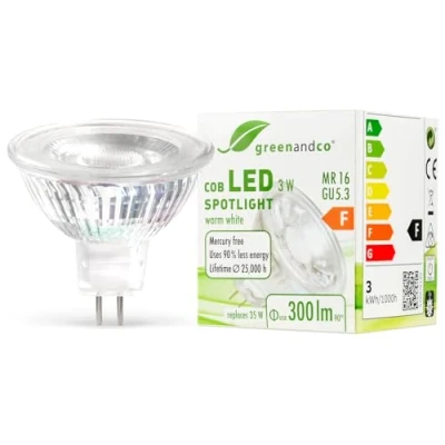 Afbeelding van greenandco® LED Spot MR16 GU5.3 3W vervangt 35W 300lm 2700K warm wit COB 38 12V AC/DC niet dimbaar