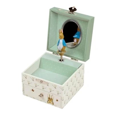 Afbeelding van TROUSSELIER Peter Konijn Rabbit. Schatkist en muzikale sieraden ideaal cadeau voor kinderen Lullaby muziek van Mozart Kleur: groen