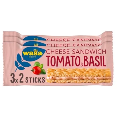 Afbeelding van Wasa Sandwich Cheese Tomato &amp; Basil 8x 3 pack 120g