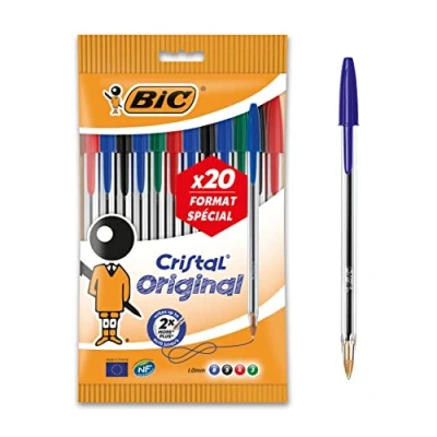 Afbeelding van BIC Cristal originele balpen, medium punt (1.0 mm) Verschillende kleuren, speciale maat zak van 20 stuks