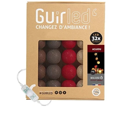 Afbeelding van GuirLED Lichtketting met bolletjes van katoen, USB, 2 uur nachtlampje voor baby&#039;s, incl. A dubbele USB adapter, 3 intensiteiten, 32 bolletjes, 3,2 m, Acajou