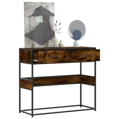 Afbeelding van vidaXL Wandtafel 90x35x80 cm bewerkt hout gerookt eikenkleurig