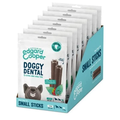 Afbeelding van 8x Edgard &amp; Cooper Doggy Dental Sticks Aardbei Frisse Muntolie Small