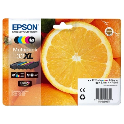 Image de Epson 33XL Multipack Pack de 5 47 ml XL noir jaune cyan magenta photo noire original blister cartouche d&#039;encre pour Expression Premium XP 530 630 635 640 645 830 900
