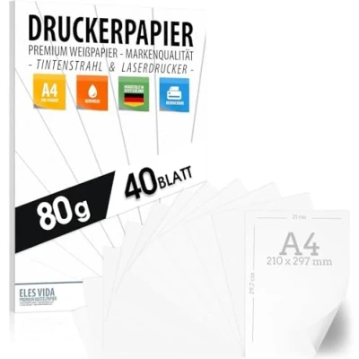Afbeelding van 40 vellen A4 printpapier, 80 g, zuiver wit, DIN A4, 21 x 29,7 cm, kopieerpapier, laserprinter en inkjetprinter voor universiteit, fotografie, presentaties, ideaal universiteit