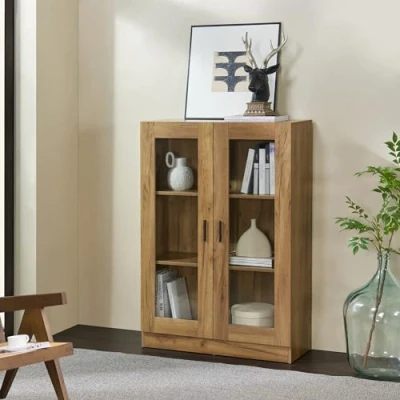 Afbeelding van Vitrinekast Sorø 115x80x31 cm eikenkleurig