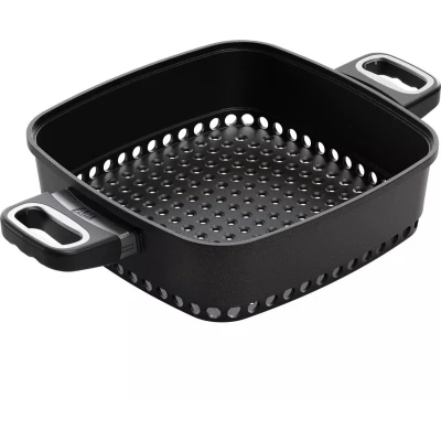 Afbeelding van AMT Gastroguss Vierkante stoompan Lotan® antiaanbaklaag 28 cm Hittebestendige handgrepen Ovenbestendig tot 240C