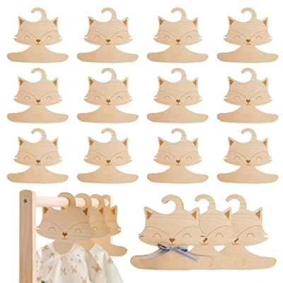 Afbeelding van Houten kleerhangers, 15 stuks, antislip, vos, kleerhangers voor kinderkamer, kleding