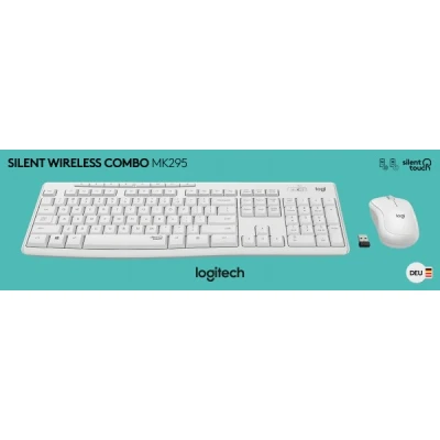 Afbeelding van Logitech Toetsenbord/Muis Set MK295, Draadloos, Wit Stil, DE, Optisch, 1000 dpi, Retail