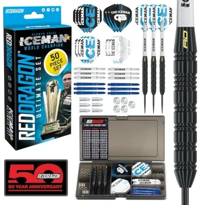 Afbeelding van RED DRAGON Gerwyn Price Iceman Ultimate Steeltip Brass Dartpijlen Set Professioneel 22 gram