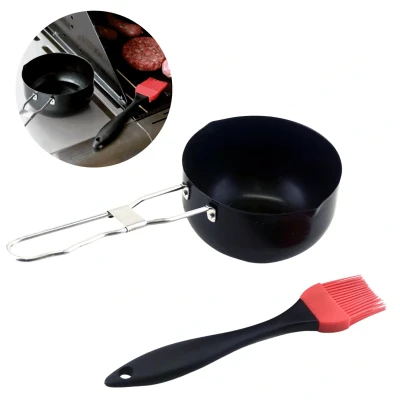 Afbeelding van Cheqo® RVS BBQ Sauspan met Sauskwast voor Barbecue Steelpan Kwast ø11.5cm Siliconen