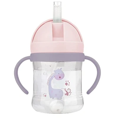 Afbeelding van EACHPT Leerbeker voor baby&#039;s, 250 ml, lekvrij, verzwaarde rietje, leerbeker, peuters vanaf 8 maanden, roze