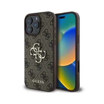 Afbeelding van Guess iPhone 16 Pro Backcover hoesje 4G PU big Logo Bruin