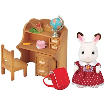 Image de Figurine Fillette Lapin Chocolat Sylvanian Families 7 cm + Bureau et Accessoires