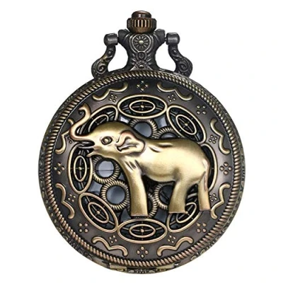 Afbeelding van JewelryWe Vintage We are All Mad Here zakhorloge met medaillon hanger en ketting voor Moederdag, Olifant.