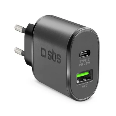 Image de Sbs Chargeur 1xusb c 25w &amp; 1x Usb a 18w Noir