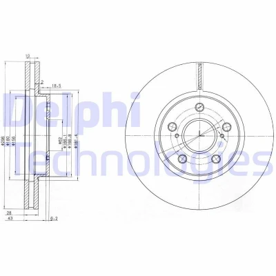 Afbeelding van DELPHI BG3735 Remschijf 296 28 5 Geventileerd Geolied Semi finished Zonder wiellager, ABS sensorring