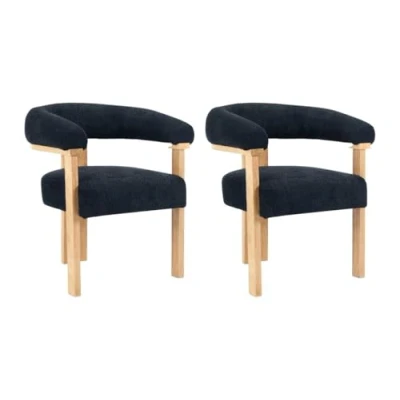 Afbeelding van Pascal MORABITO Set van 2 stoelen met armleuningen boucléstof en heveahout Zwart naturel LIVELIA L 64 cm x H 78 D 60