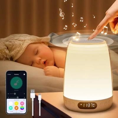 Afbeelding van One Fire Nachtlampje voor kinderen met lichtwekker, bestuurbaar via app, RGB + 10 helderheidsniveaus, touchscreen, dimbaar, 14 witte ruismodi, borstvoedingslamp, batterij van 3000 mAh