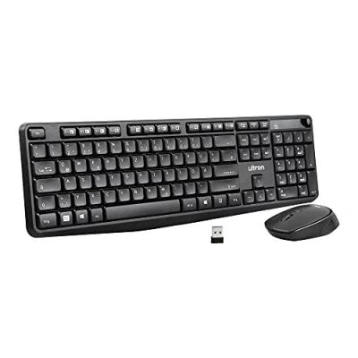 Afbeelding van Ultron UMC300 Wireless Mouse Kit 2,4 GHz met Easylink Nano USB ontvanger 10m bereik 15 toetsen FN incl. PC/laptop batterijen Duitse lay out QWERTZ zwart
