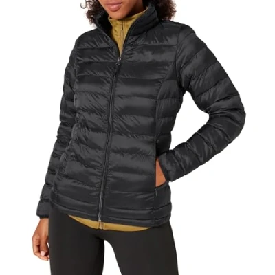 Image de Amazon Essentials Veste matelassée légère à manches longues, imperméable et pliable (disponible en grande taille) pour femme, noir (taille XXL)