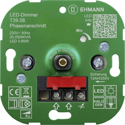 Afbeelding van Ehmann 3900x0800 Dimmer (inbouw) Geschikt voor lampen: LED lamp, Spaarlamp, Halogeenlamp, Gloeilamp