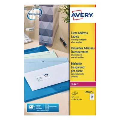 Image de Avery zweckform L7560 25 étiquettes transparentes 63,5 x 38,1 mm (525 pièces)