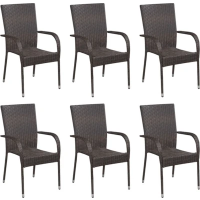Afbeelding van Tuinstoelen stapelbaar 6 st poly rattan bruin