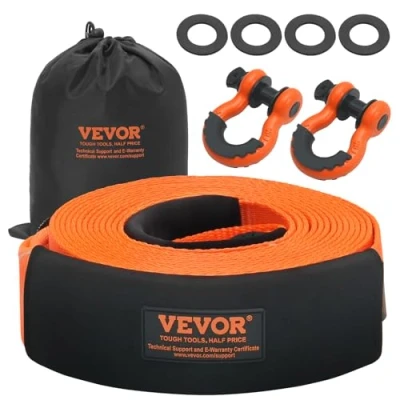 Afbeelding van VEVOR Herstelset voor robuuste sleepband, 76,2 mm x 9,1 m, liertouw ter bescherming van bomen, 16329 kg, versterkte drievoudige gesp, beschermhulzen, Jeep SUV vrachtwagen