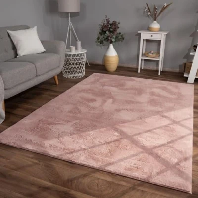 Afbeelding van TT Home Shaggy Tapijt, hoogpolig, pluche, effen, modern, kleur: roze roze, afmetingen: 80 x 150 cm