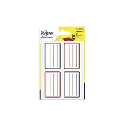 Afbeelding van AVERY Tas met 24 schoollabels, gelinieerd, blauw/rood, formaat 36 x 56 mm