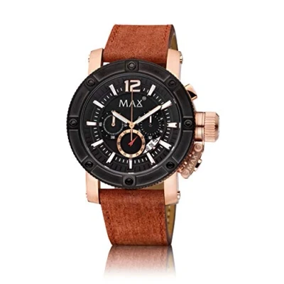 Afbeelding van Max Chronograph 5 MAX663 Horloge Leren band Ø 47 mm Bruin / Rosékleurig Zwart